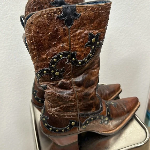 ARIAT ROGUE SKIPPY Brown Western Ostrich Cowboy Snip Toe Boot Size 9M Leather - Picture 12 of 15